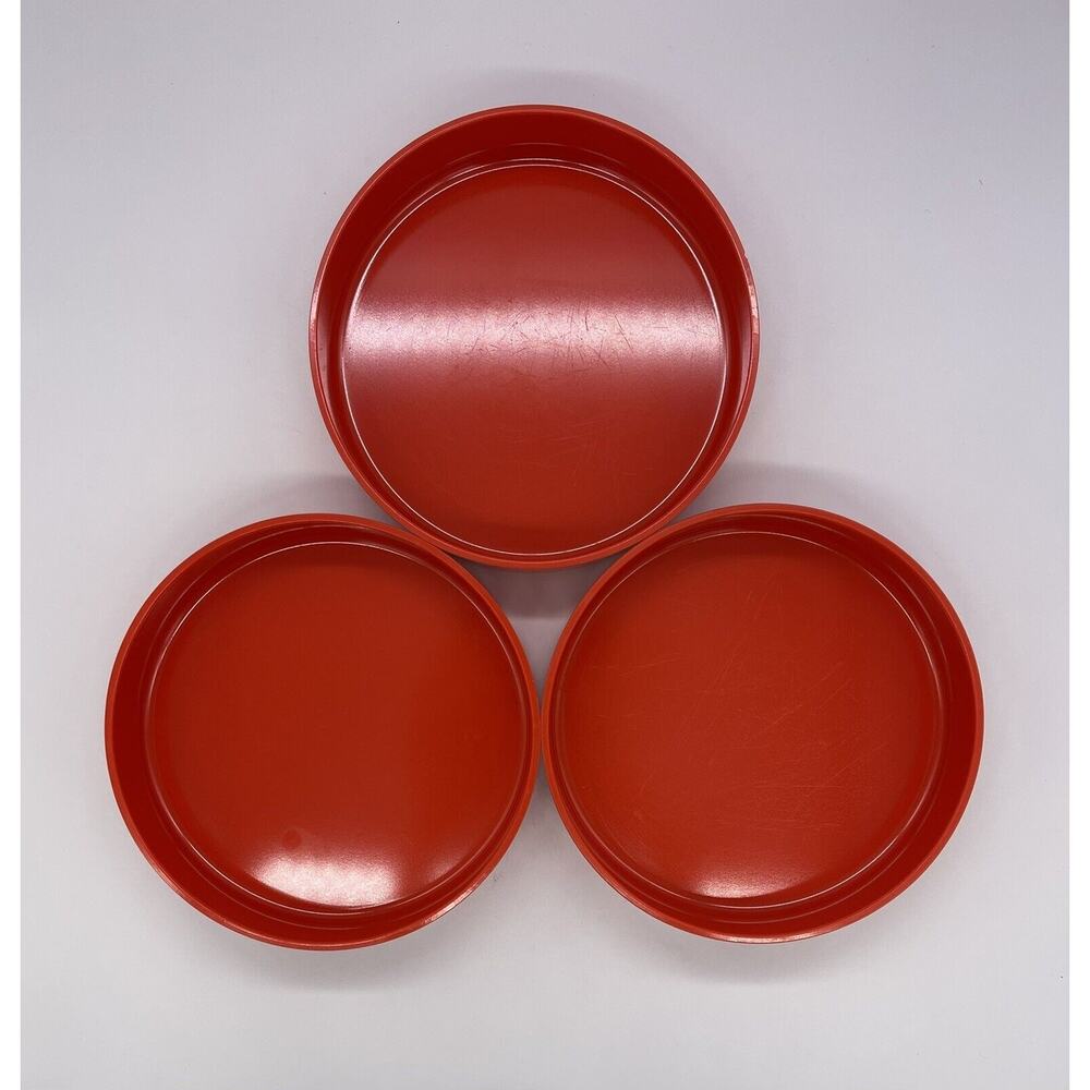 Set of 3 Vintage Oblique by PMC Melamine Red Bowls MCM 7.5" W x 1.5" T